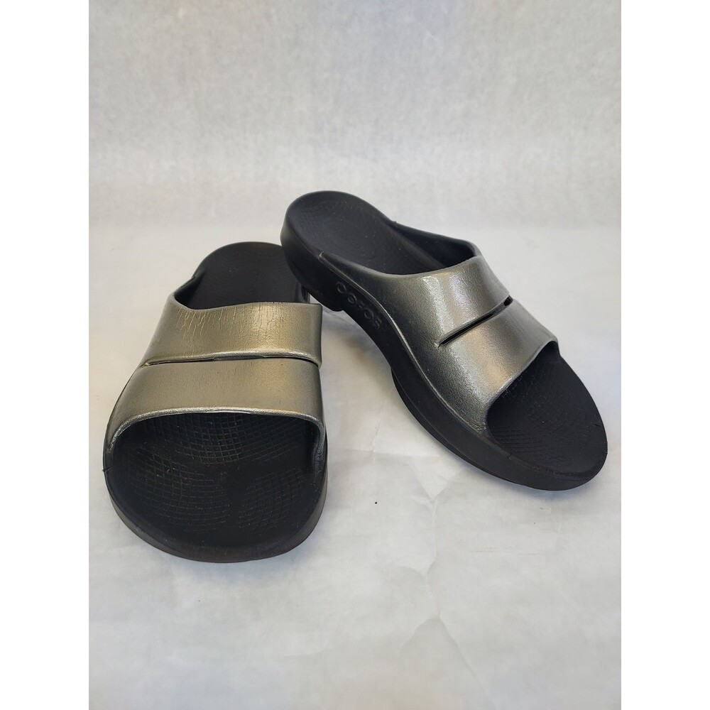 OOFOS Ooahh Luxe Slides Womens 8 EU 39 Black/Latte Slip On Sandals Recovery Shoe